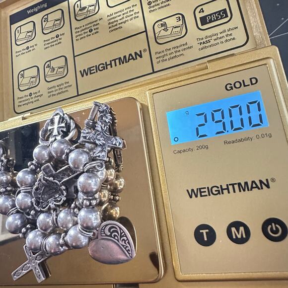 Vintage 925 sterling silver beaded crosses hearts charms bracelet 29g - Picture 8 of 8